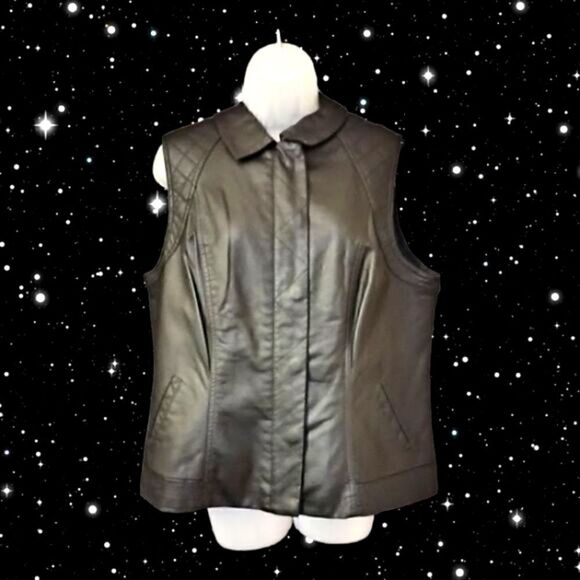 OSO Casuals VEST  NEW FAUX LEATHER Quilted ZIP/Snap Front Collar PLUS 1X - Picture 5 of 6